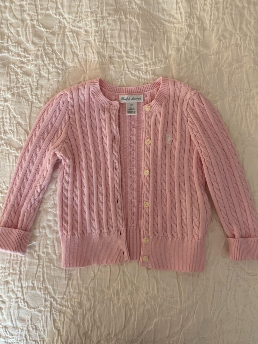 Ralph Lauren Light Pink Cable-Knit Button Cardigan
